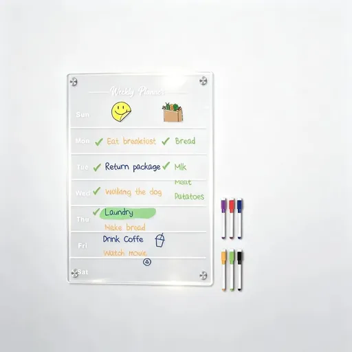 8"x12" Weekly Meal Planner Magnetic Acrylic Board, Magnet Week Calendar for Refrigerator Includes 6 Colors Markers
