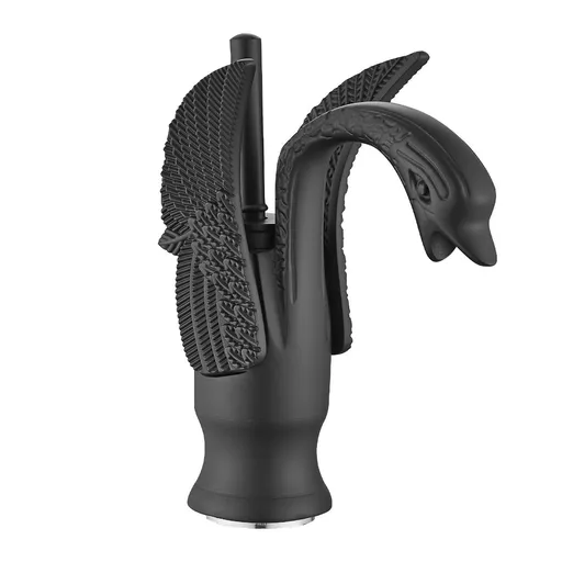 Swan-Shaped Bathroom Faucet – Single-Handle Single-Hole Sink Faucet, Deck-Mounted, Short Model, Elegant Vanity Faucet for Bathroom - Black - Size 19cm