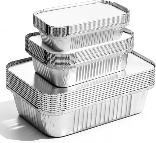 30 Pack Disposable Aluminum Foil Pans with Lids, 10x7.5 And 7.3x5.3 Square 6.9x4.3 Square Combo Set, Disposable Aluminum Pans With Lids for Birthday Party, Wedding, Holiday Celebration