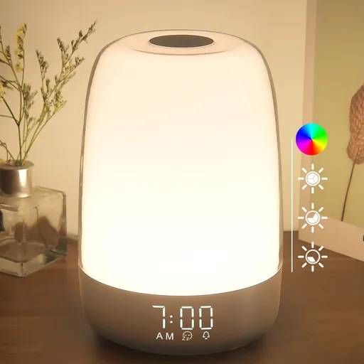 Wake Up Night Light with Sunrise Simulation Alarm Clock, 3 Ways Dimmable Warm White Bedside Lamp for Kid