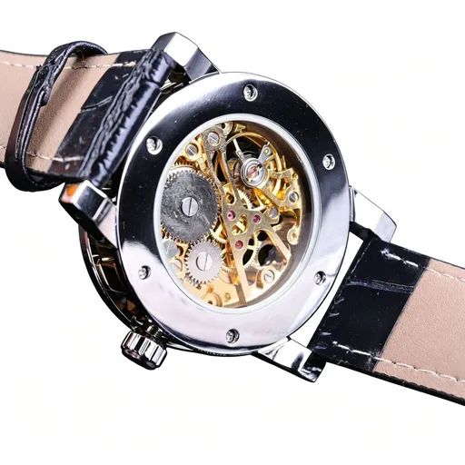 Men's Skeleton Automatic Mechanical Watch Luxury Carving Flower Stainless Steel Waterproof Bracelet