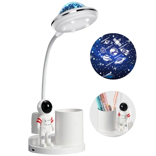 Astronaut Desk Lamp for Kids,Star Space Projector Galaxy Night Light,Eye-Care Reading Small Desk Lamps, with Pen Holder Table Lamp