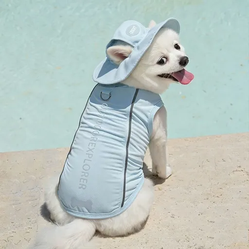 Dog Cat Vest Summer Breathable Cooling Ice Silk Light Blue Reflective Ice Silk Vest Set 6XL (Chest 78cm, Weight 40-55 jin)