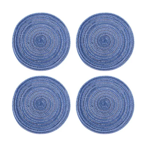 4Pcs Circular Cup Mat Braiding Heat Resistant Bowl Plate Mat Nordic Style Insulation Coaster Blue