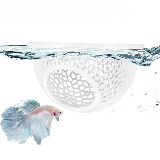 Floating Betta Hide & Shrimp Cave – 3D Printed Aquarium Hammock, Feeder & Rest Spot – Floating Betta Log & Cave Decor for Nano Tanks, Corydoras, Shrimp & Small Fish – Safe PLA, Patent Pending - White - Size S