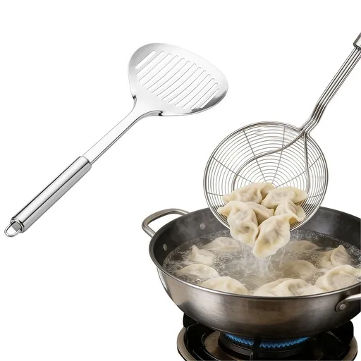 2 Piece Stainless Steel Cooking Skimmer Slotted Spoon and Strainer 13 Inch and 15.55 Inch Silver