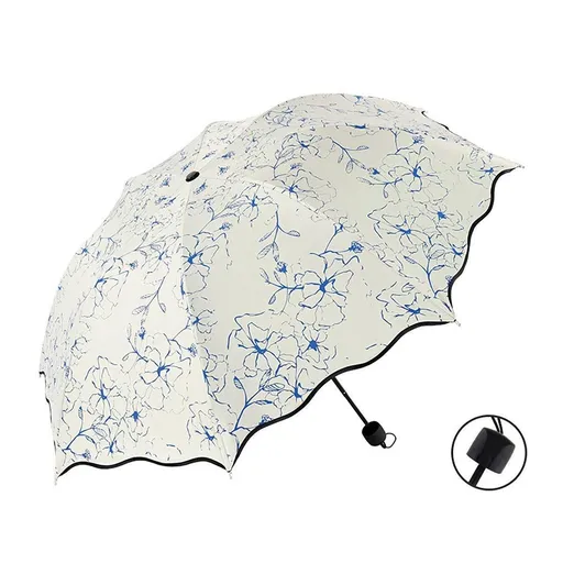 Folding Umbrella Triple Fold Sunshade Rainproof UV Protection Compact Umbrella - Blue
