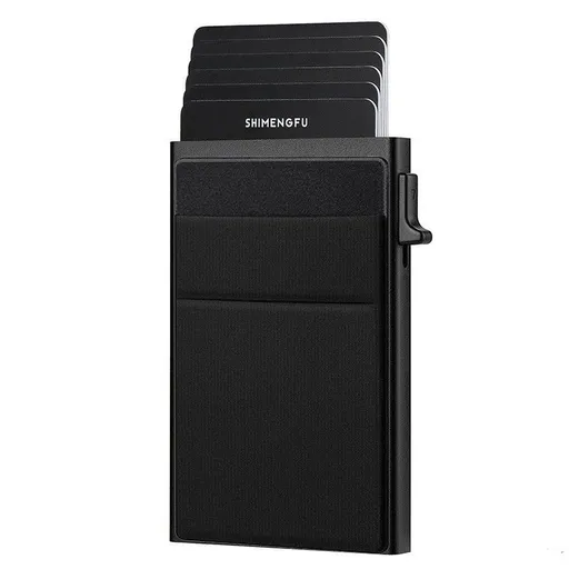 Black RFID Blocking Aluminum Wallet - Slim Pop Up Card Holder - 10+ Card Capacity, Cash Pocket, Lightweight Front Pocket Design