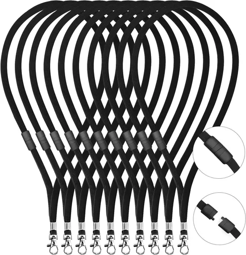 Breakaway Neck Lanyards Key Chain - Black Badge Lanyards or ID Badge Holders, Comortable Neck Straps
