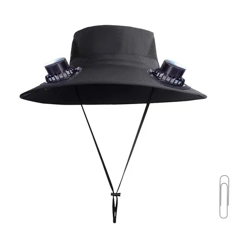 Solar Fan Hat Wide Brim Solar Fan Hat Outdoor Wide Brim Sun Hat with Solar Fan Fishing Hat, Removable & USB Charging Fan D-Black