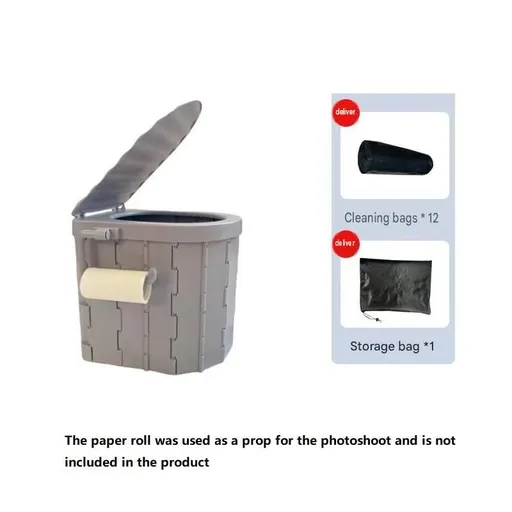 Grey Portable Folding Car Toilet -With toilet paper holder Heavy Duty ABS Collapsible Camping Potty with Lid, Washable Emergency Travel Commode for Road Trips, Outdoor & Home Use