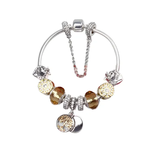 Crystal Bead Tree of Life Pendant Bracelet with Rhinestones 20cm Unisex Alloy Bracelet