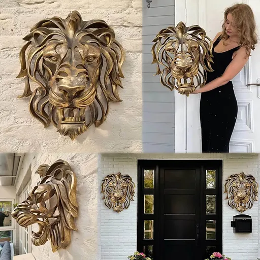 Father's Day Gift, Rare Lion Wall Art Sculpture Hollow Metal Male Lion Wall Art Decoration, Creative Roaring Lion Wall Gift