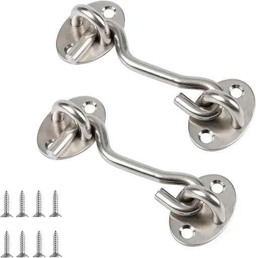 2 pieces - Wind hook - 3 inch - Wind hooks - Door hinges - Door bolt - Hinge - barn door hook - hook and eye bolt - cabin hooks and eye bolt - swivel window hook - door hooks - lock - for sliding door, bedroom, bathroom - 75*39 mm - silver