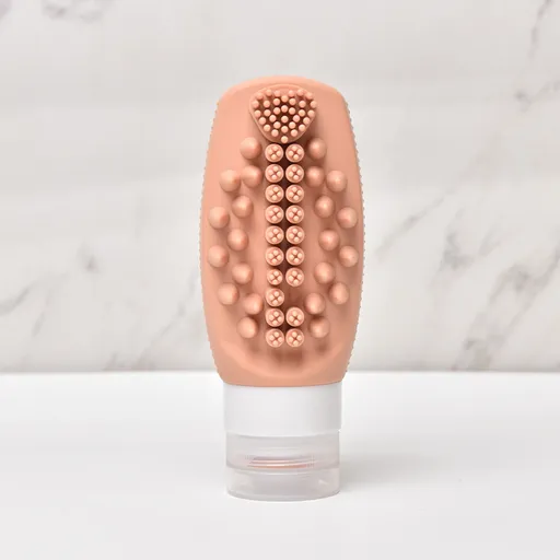 Orange Travel Silicone Refillable Bottle Set – Multi-Functional Soft-Squeeze Dispenser with Built-in Brush (3-Pack)