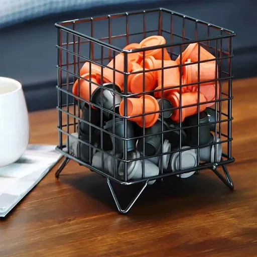 Iron Coffee Pod Organizer Storage Basket 16x13.5cm 6.3x5.31in Mesh Capsule Holder for Coffee Bar Kitchen Counter Tea Bags Snacks Office Desk