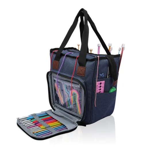 Knitting Bag,Tote Crochet Bag,Middle size Yarn bag,Crochet bag Organizer for Yarn/Hooks/Needles/Crochet Accessories,(Blue)