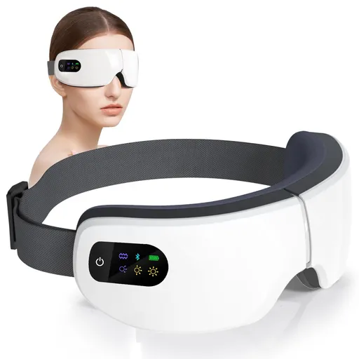 Eye Massager with Heat, 5 Massage Modes, Eye Mask, Birthday Gifts for Women, Men, Friend, Mom and Dad, Sleep Mask for Relax, Migraine Relief, Reduce Strain, Improve Sleep, White