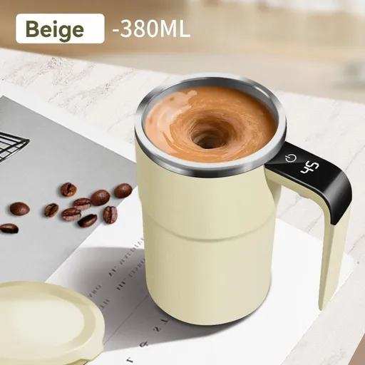Self-Stirring Coffee Mug Automatic Stir Mug LED Temperature Mug Rechargeable - Beige - Size 380ML