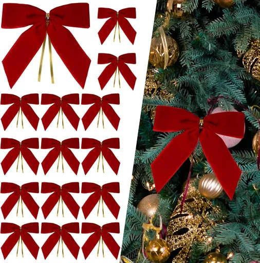 Christmas Wreaths 24 Pcs Velvet Ribbon Bows 6 Inch Red Green Handmade Crafts