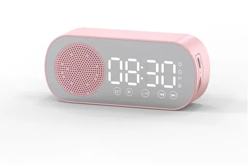 FM Speaker LED Display Portable Alarm Clock Home Decor Bluetooth Digital Radio - Pink