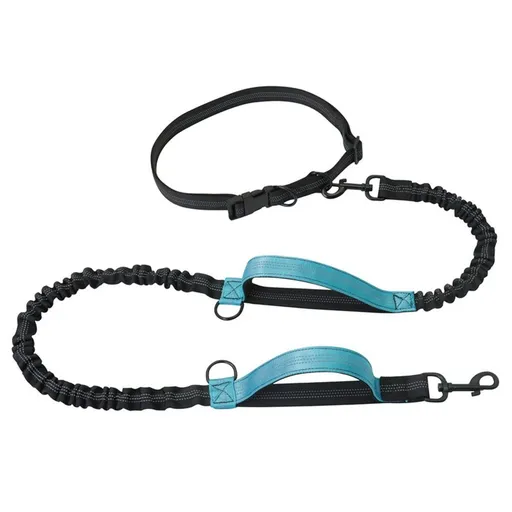 Hands Free Waist Leash for Dog Running Training and Jogging, Adjustable Belt with Double Handle, Reflective Bungee for Medium Large Dogs( Blue)