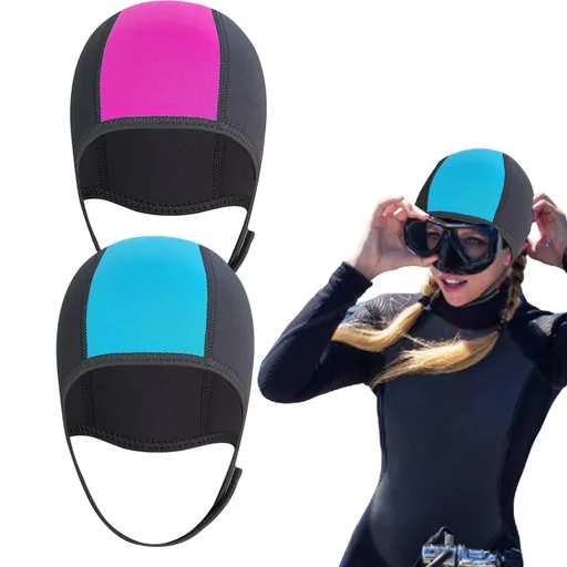 Diving Hood Thermal Wetsuit Hood Cap 2.5 mm Neoprene Swim Caps with Chin Straps for Snorkeling Water Sports 2PcsSwimming Hoods