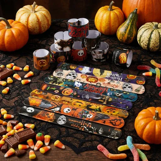 Halloween Slap Bracelets for Kids Halloween Party Favors Friendship Bracelets Bulk for Halloween Party Supplies Snap Bracelet Gifts Classroom Prizes Exchanging Gifts - Multi-color - Size 48 Pcs