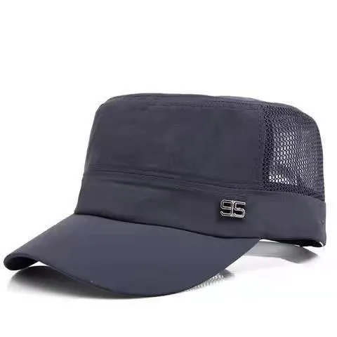 Men Mesh Flat Top Hat Sun Protection Outdoor half net dark gray Adjustable