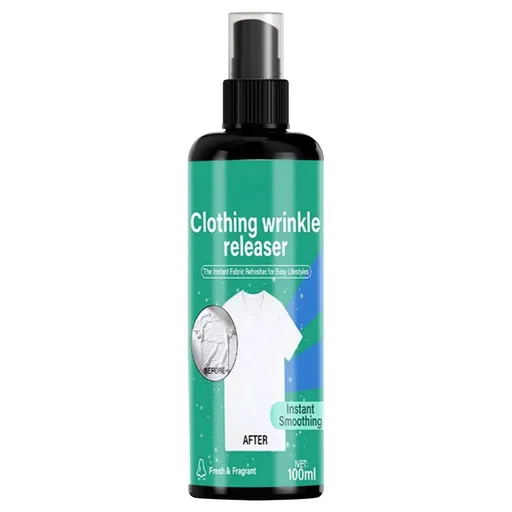 Clothes Wrinkle Release Spray, Instant Fabric Smoothing Spray with Anti Static & Odor Eliminator, 100ml Travel Size Non-Ironing Fabric Refresher Softener Mist, Portable Garment Wrinkle Remover