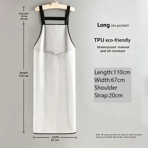 White 110cm No Pocket | Extra Long TPU Waterproof Apron | Christmas Tall Clean Gift | Extended Length Hygienic Apron