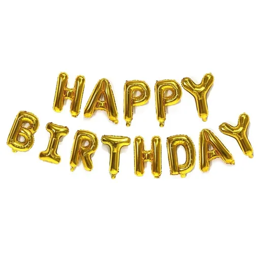 40Cm 3D Happy Birthday Letters Balloons Inflating Foil Banner Bunting Celebrate - Gold