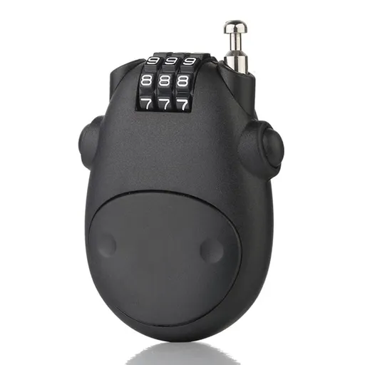 Cartoon Cow-Shaped Combination Cable Lock for Bike - 3-Digit Password Resettable Code Lock with Retractable Steel Wire Black 1Pc