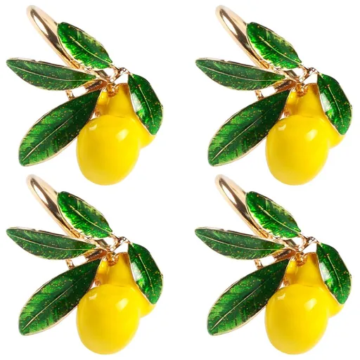 Lemon Napkin Rings Set of 4, Lovely Yellow Decorative Fruit Lemon Napkin Ring Holder for Wedding, Dinner Party, Summer Holiday