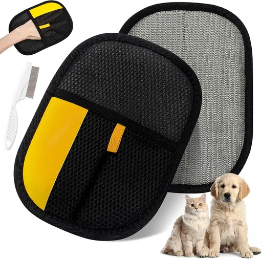 Pet Hair Removal Glove for Dogs & Cats, Upgraded 2PCS Electrostatic Pet Hair Remover with Grooming Comb, Reable Washable Magic Brh Hair Tool Mitt for Clothing, Couch, Carpet, Car Seat