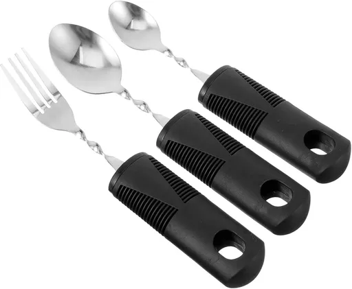 3pcs Adaptive Utensils Easy Grip Silverware Built Up Bendable Fork Teaspoon Tablespoon Eating Feeding Utensil Assist Tableware for Elderly People Disability