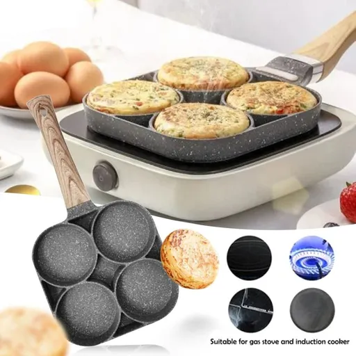 4-Hole Egg Pan | Non-Stick Pancake & Omelet Maker for Breakfast | Aluminum Griddle for Burgers, Crepes & Blinis | Stovetop & Induction Compatible Frying Pan with Cool-Touch Handle