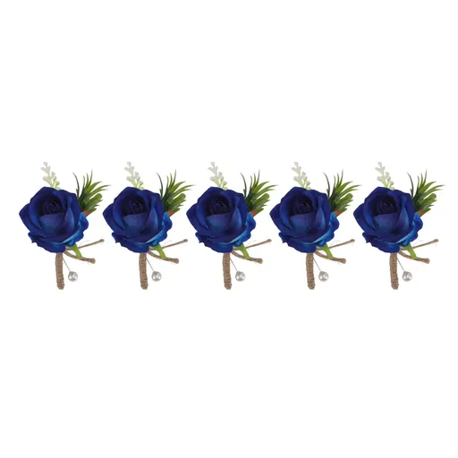 5PCS Wedding Boutonniere Pin Fixed Plastic Artificial Flower Corsage for Bride and Groom Blue