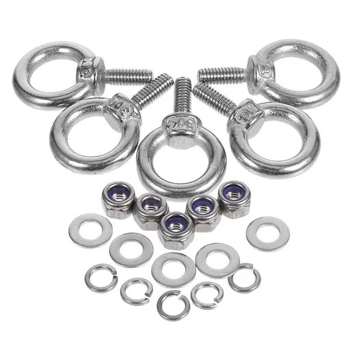 5 Sets M4 304 Stainless Steel Eye Bolt with Ring, Threaded Eyelet Screws for Rope Fitting and Lifting, Heavy-Duty Hardware with Washers & Lock Nuts