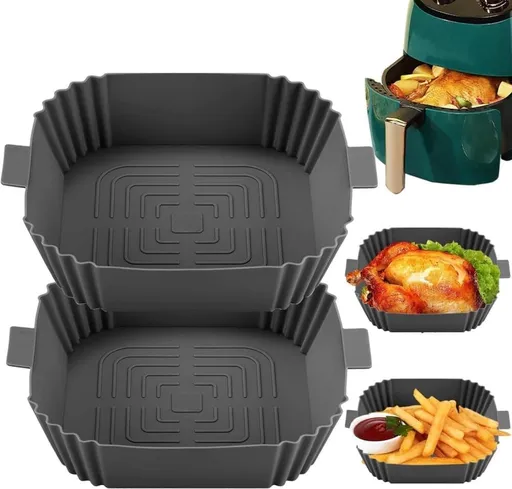 2-Pack Air Fryer Silicone Basket, Non-Stick Reusable Easy to Clean, Gray