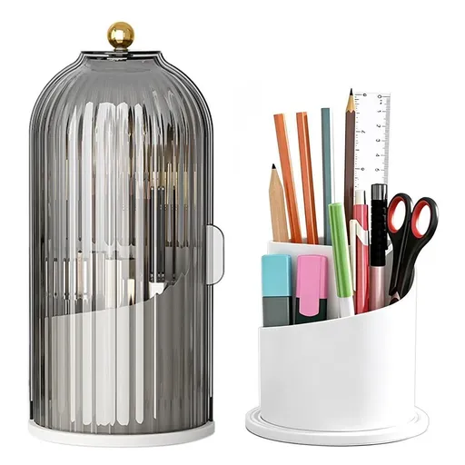 Sliding Lid Organizer 180 Degree Rotating Toothbrush Holder for Bathroom Counter - Black