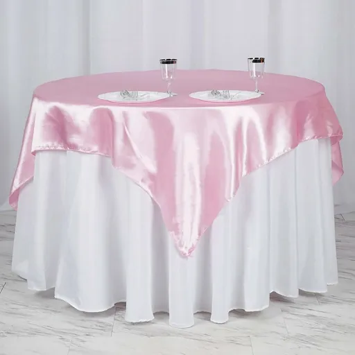 Efavormart Pack of 5 | 60" Satin Square Tablecloth Overlay for Wedding Catering Party Table Decorations Pink Square Tablecloth Cover
