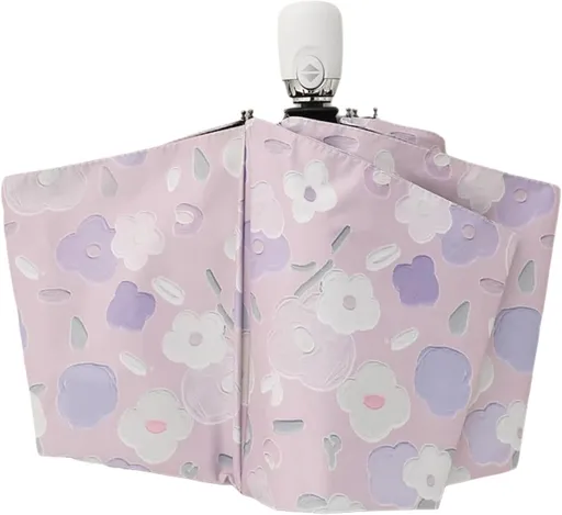 Women's Purple Floral Auto-open Sun & Rain Umbrella, UV Protection Compact Travel Umbrellas UPF 50+ with Cover Bag