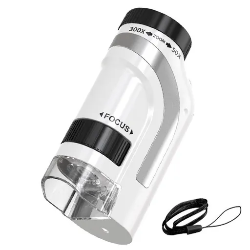 50X-300X Handheld Microscope with LED Lights Portable Pocket Zoom Silver