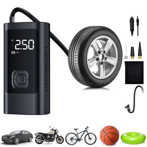 12V Portable Car Tire Inflator Air Pump, Multi-function Electric Pump for Vehicles, Bikes, Balls, and Swimming Rings, Includes 3m Cigarette Lighter Cable and Nozzles, 430g Compact Design