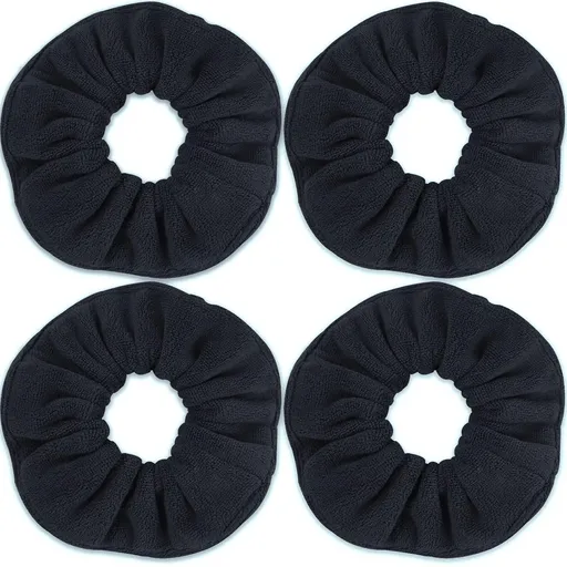 Super Towel Scrunchies or Drying Hair, Absorbent and Sot Microiber or rizz ree, Large Thick Ponytail Holder Wet Hair Accessories or Women and Girls, 4 PCS (Black)