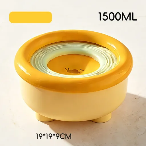 Anti-Splash Floating Pet Water Bowl, 1500ml Large Capacity, Tip-Proof and Chin-Dry Design - Yellow
