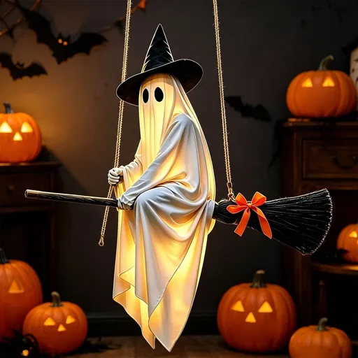 Halloween Hanging Ghosts Decorations Outdoor, Orange LED Light Up Ghost Decor with Battery Operated, Glowing Ghost Ornament for Indoor, Halloween Decor for Tree Garden Front Porch Yard Fall Party