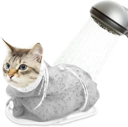 Cat Bath Bag Breathable Cat Shower Bag Anti-Scratch Cat Grooming Bag Adjustable - Gray - Size 19.6