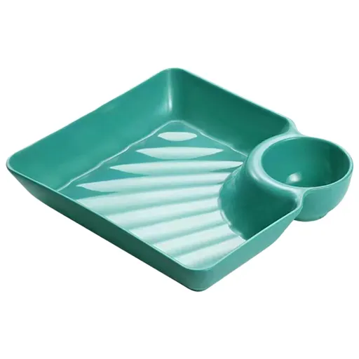 Square Plastic Chip and Dip Serving Plate, Divided Appetiser Tray with Sauce Compartment for Sushi, 18.5 x 18.3 x 4 cm, Yellow